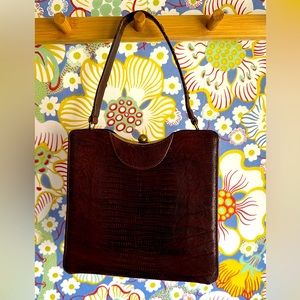 Vintage Deitsch Alligator Purse Handbag  Brown Leather gold toned  Clasp 1950